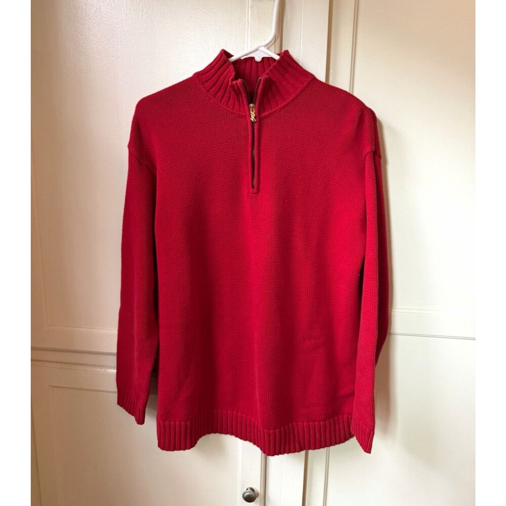 Lauren Ralph Lauren Red Cotton Quarter Zip Sweater Women’s L Gold LRL